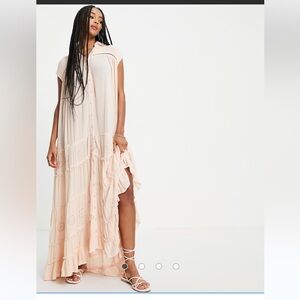 Free people pretty cozy maxi smock neck dress